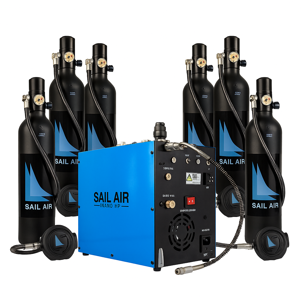 SailAir Captains Combo — Nano HP Compressor + 6× SailAir Set Solo (1 L)