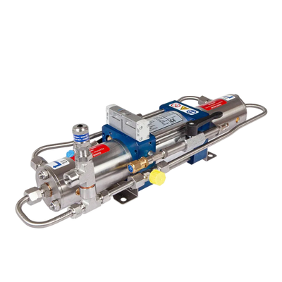 Industrial gas pump with various components on a white background