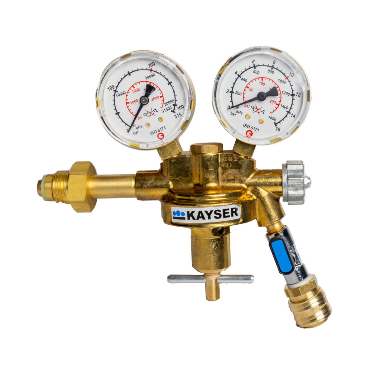 Pressure reducer G5/8 200 bar - 0-10 bar with NW 7.2 connection and ball valve